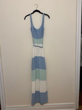Striped Scoop-Neck Maxi Dress in Blue, White & Mint